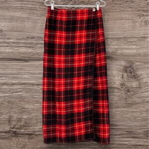 Vintage Gap Wool Red Black Plaid Tartan Wrap Skirt Womens 12 Holiday Christmas